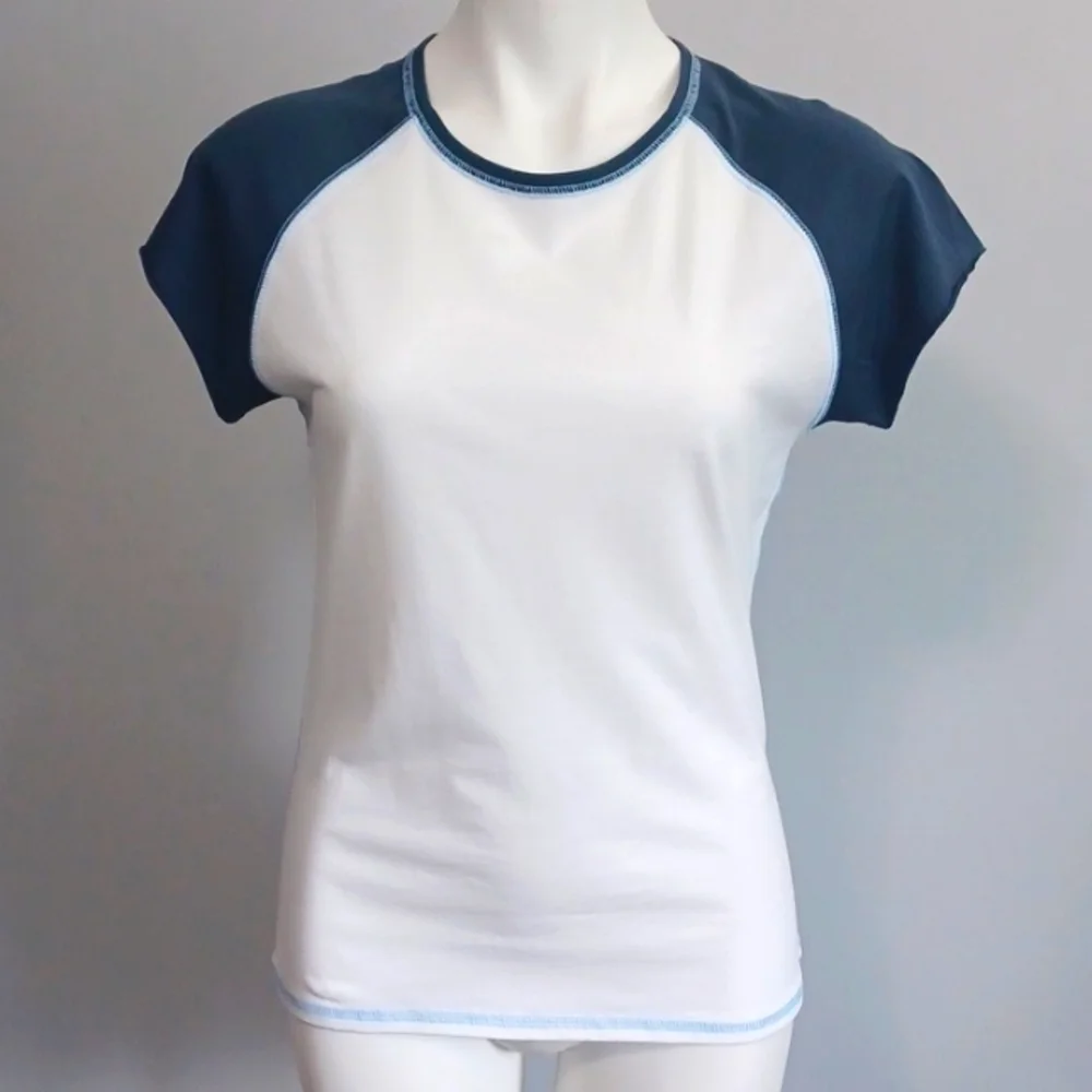 Two NWOT XL short sleeve top. White & blue shirt. Streetwear Yoga Activewear